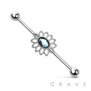 OVAL GEM CENTERED FLOWER LAVE DECORATION INDUSTRIAL BARBELL