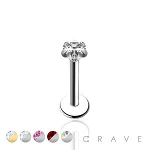 316L SURGICAL STEEL INTERNALLY THREADED HEART CZ PRONG SET LABRET