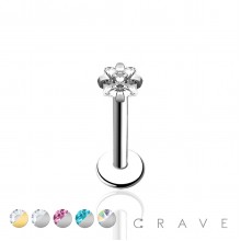316L SURGICAL STEEL INTERNALLY THREADED SQUARE CZ PRONG SET LABRET