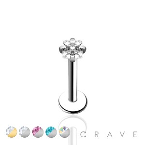 316L SURGICAL STEEL INTERNALLY THREADED SQUARE CZ PRONG SET LABRET