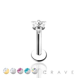 316L SURGICAL STEEL INTERNALLY THREADED TRIANGLE CZ PRONG SET LABRET