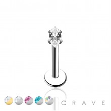 316L SURGICAL STEEL INTERNALLY THREADED MARQUISE STONE CZ PRONG SET LABRET
