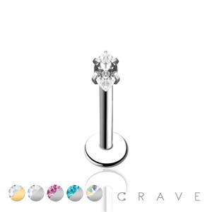 316L SURGICAL STEEL INTERNALLY THREADED MARQUISE STONE CZ PRONG SET LABRET