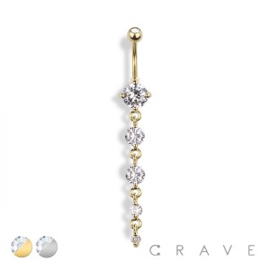 PRONG SET FIVE GEM CASCADE DANGLE CZ 316L SURGICAL STEEL NAVEL RING