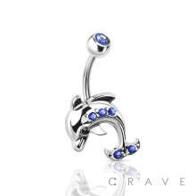 DOLPHIN WITH BLUE CZ BELLY NAVEL RING (SUMMER)