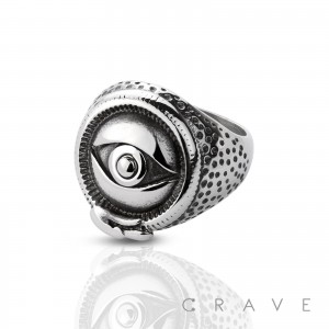 STAINLESS STEEL EVIL EYE BIKER RING