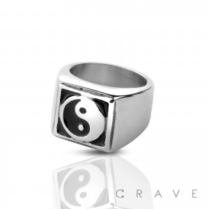 STAINLESS STEEL SQUARE YING YANG SKULL RING