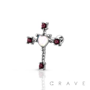 IRIDESCENT HEART CENTER CROSS CARTILAGE, TRAGUS, BARBELL