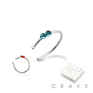 20 PCS OF 925 STERLING SILVER MIXED COLOR TWO STONE NOSE HOOP O-RING PACKAGE