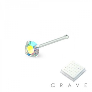 36PCS OF 925 STERLING SILVER PRONG SET AURORA BOREALIS ROUND CRYSTAL NOSE BONE PACKAGE