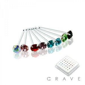 36PCS OF 925 STERLING SILVER PRONG SET MIXED ROUND CZ NOSE BONE PACKAGE