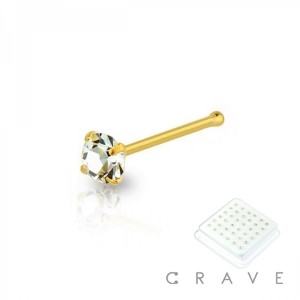 GOLD PLATED PRONG SET CZ 925 STERLING SILVER CLEAR NOSE BONE PACKAGE