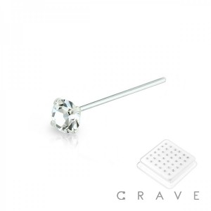 925 STERLING SILVER PRONG SET ALL CLEAR ROUND CRYSTAL NOSE PACKAGE
