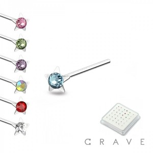 36 PCS OF 24 GAUGE 925 STERLING SILVER NOSE RING GEM STAR NOSE PIN PACKAGE