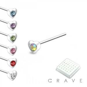 36PCS OF 925 STERLING SILVER GEMMED HEART NOSE PIN MIX PACK