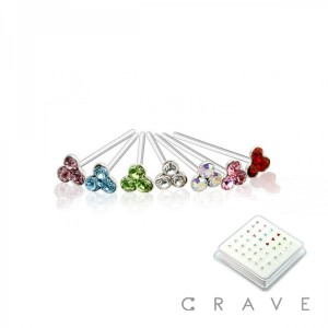 36 PCS OF 24 GAUGE 925 STERLING SILVER TRIPLE GEM NOSE PIN PACKAGE