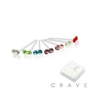 36 PCS OF 24 GAUGE 925 STERLING SILVER MIXED COLOR DOUBLE GEM NOSE PIN PACKAGE