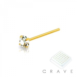 GOLD PLATED PRONG SET CZ 925 STERLING SILVER CLEAR NOSE PIN PACKAGE