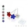 20PCS OF 925 STERLING SILVER NOSE PIN WITH FLOWER MIXED COLOR GEM