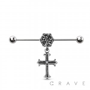 CELTIC CROSS DANGLE CENTER 316L SURGICAL STEEL INDUSTRIAL BARBELL