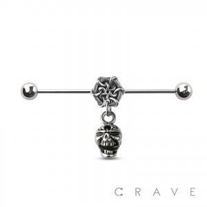 CELTIC SKULL DANGLE CENTER 316L SURGICAL STEEL INDUSTRIAL BARBELL