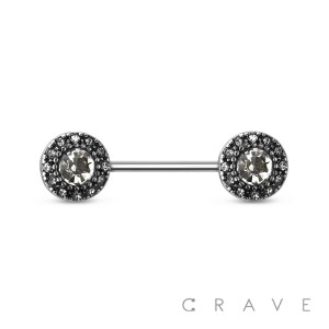 Plated 316L Surgical Steel Synthetic Round Gems NIPPLE BAR
