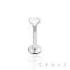 INTERNALLY THREADED HEART TOP 316L SURGICAL STEEL LABRET, MONROE, CARTILAGE STUDS