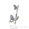 GOLD PLATED GEM PAVED DOUBLE BUTTERFLY 316L SURGICAL STEEL NAVEL RING