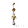 BUMBLEBEE AND FLOWER DANGLE 316L SURGICAL STEEL NAVEL RING