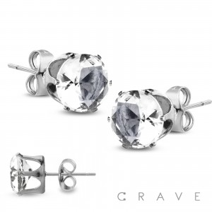 PAIR OF PRONG ROUND CZ STUD EARRINGS WITH PREPRICE LABELED CARD