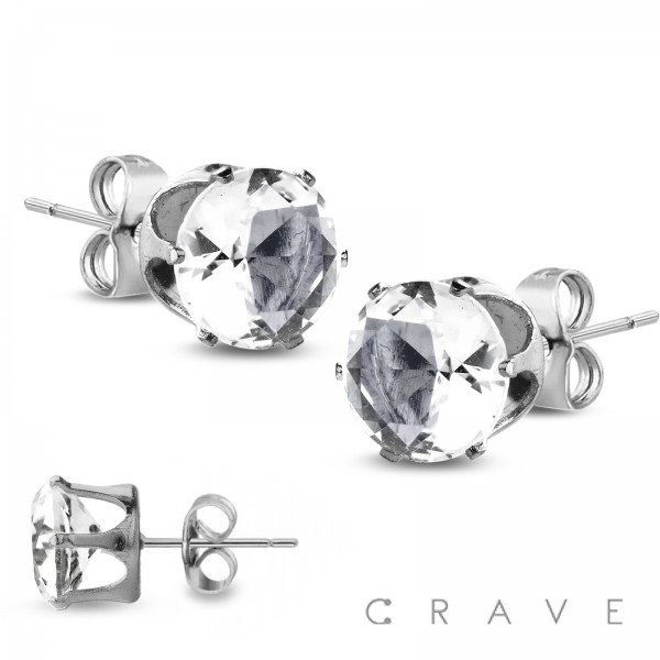 PAIR OF PRONG ROUND CZ STUD EARRINGS WITH PREPRICE LABELED CARD