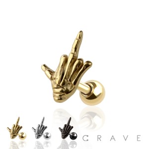 SKELETON FINGER UP F**X YOU 316L SURGICAL STEEL CARTILAGE BARBELL