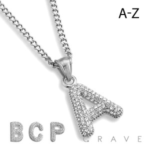 SILVER HIP HOP CZ STUDDED ALPHABET PENDANT WITH CHAIN NECKLACE