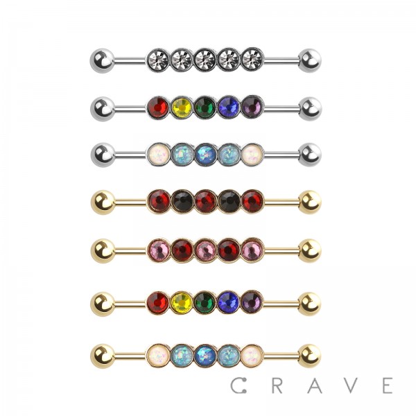 MULTI COLORED GEM 316L SURGICAL STEEL INDUSTRIAL BARBELL
