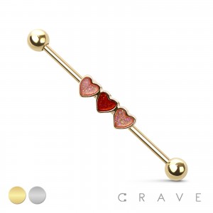 TRIPLE HEART 316L SURGICAL STEEL INDUSTRIAL BARBELL