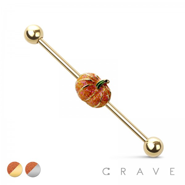 GLITTER LITTLE PUMPKIN 316L SURGICAL STEEL INDUSTRIAL BARBELL