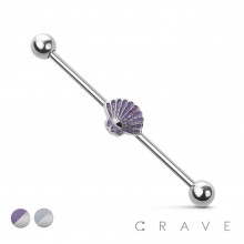 GLITTER SEA SHELL 316L SURGICAL STEEL INDUSTRIAL BARBELL (SUMMER)