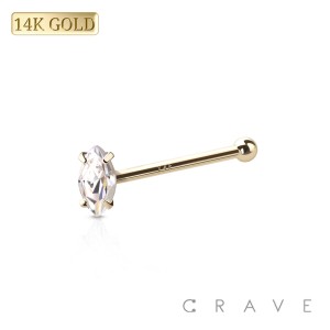 14Kt Gold NOSE BONE STUD WITH MARQUISE PRONG SET