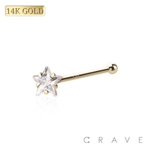 14Kt Gold NOSE BONE STUD WITH STAR PRONG SET