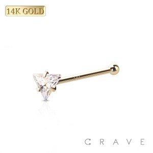 14Kt Gold NOSE BONE STUD WITH TRIANGLE PRONG SET