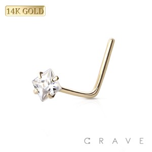 14Kt Gold Nose "L"Bend with Square shape Prong Set