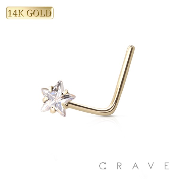 14K Gold Nose "L"Bend with Star shape Prong Set