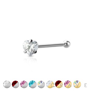 316L SURGICAL STEEL NOSE BONE STUD WITH HEART SHAPE PRONG SET
