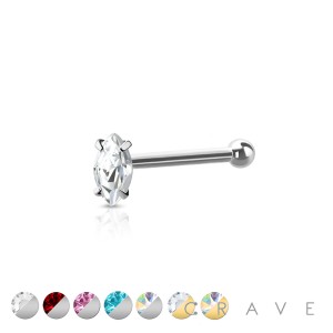 316L SURGICAL STEEL NOSE BONE STUD WITH MARQUISE SHAPE PRONG SET