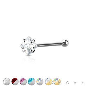 316L SURGICAL STEEL NOSE BONE STUD WITH SQUARE SHAPE PRONG SET