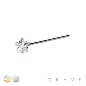 316L SURGICAL STEEL NOSE FISHTAIL WITH STAR SHAPE PRONG SET