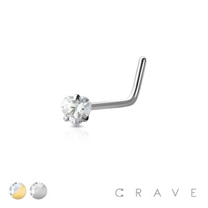 316L SURGICAL STEEL NOSE "L"BEND WITH HEART SHAPE PRONG SET