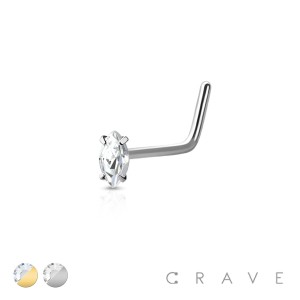 316L SURGICAL STEEL NOSE "L"BEND WITH MARQUISE SHAPE PRONG SET