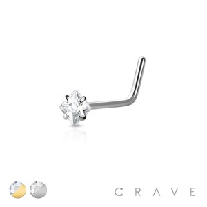 316L SURGICAL STEEL NOSE "L"BEND WITH SQUARE SHAPE PRONG SET