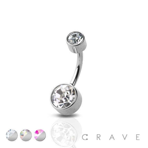 THREADLESS 316L SURGICAL STEEL PUSH IN BELLY RING WITH ROUND CZ BEZEL SET AND STAMPED SIDES